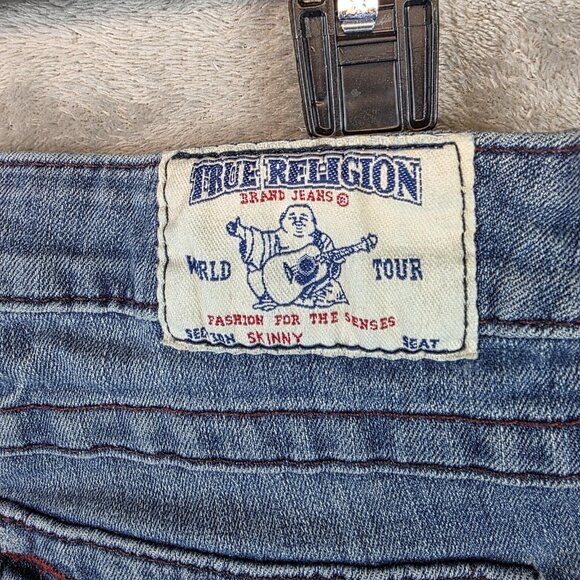True Religion Jeans Womens 25 Blue Skinny WLH509X78 Distressed Made USA - Picture 10 of 14